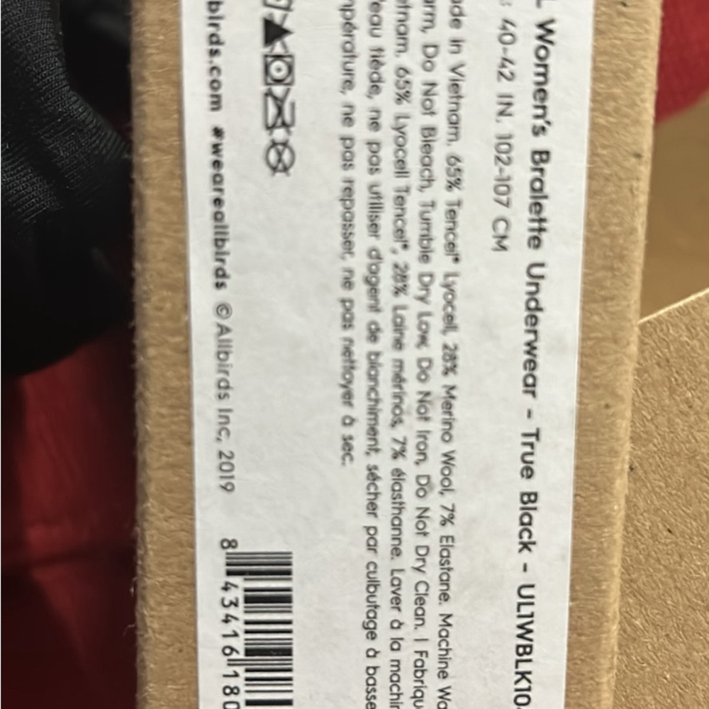 New Allbirds bralettes black with Merino wool sizeXL